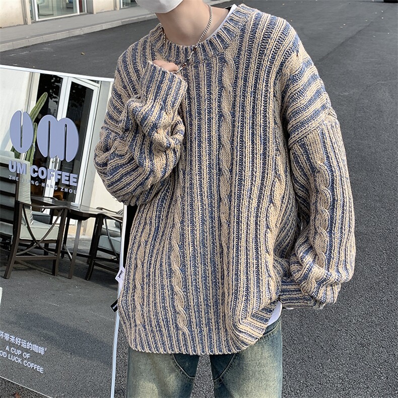 混色毛衣男冬季潮牌针织衫复古慵懒风线衣外套1001-1-M266-P52，男装针织衫/毛衣，星座1001-1