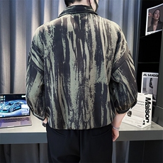 社会小伙2025春季新品衬衫男士七分袖水墨扎染衬衫潮901-C20P58，男装衬衫，星座901