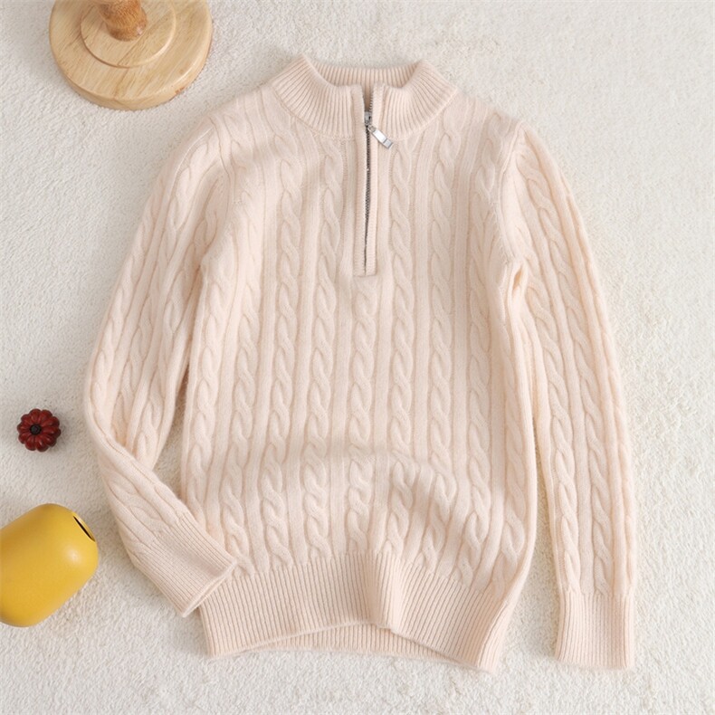 新款百搭加厚麻花半开拉链，童装儿童羊毛衫，联起羊绒