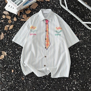 美式趣味条纹涂鸦设计感短袖衬衫男夏小众设计半袖衬衣CY1170-P35图片