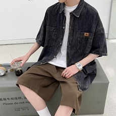 夏装2024年新款polo领短袖牛仔衬衫外套薄款男女夏季上衣-C365，男装衬衫，星座601-2