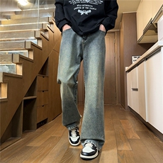 美式潮流休闲牛仔裤男微喇高街宽松显瘦阔腿直筒长裤子J8065-P45，男装牛仔裤，星座509