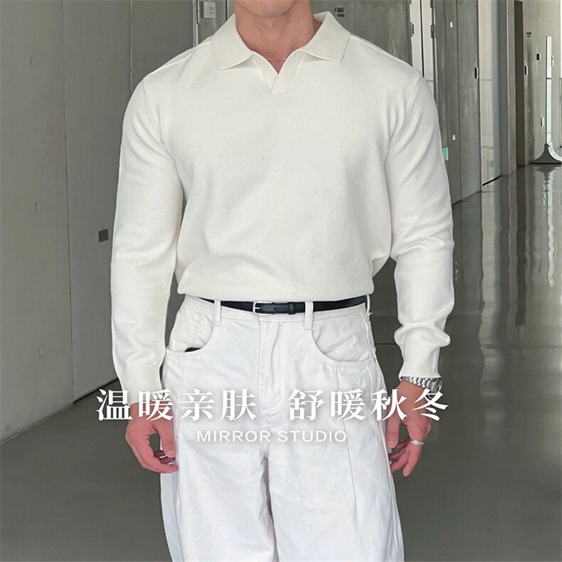 老钱风海鸥领复古针织毛衣慵懒纯色套头针织衫G5730/P66,男装针织衫/毛衣,电商A243