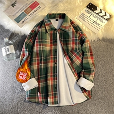 加绒加厚保暖格子衬衫男长袖宽松休闲衬衣港风JR5667P5079，男装衬衫，电商B413-1