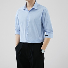轻熟风夏季男士七分袖条纹衬衫修身休闲衬衣A236-C667-P58，男装衬衫，电商A236