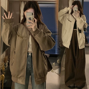 高街刺绣字母飞行服外套女春秋宽松情侣百搭夹克棒球服 C815-P90图片