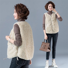 2021秋冬时尚圆领皮毛一体马甲通勤潮流贴身，女装马夹，余墨