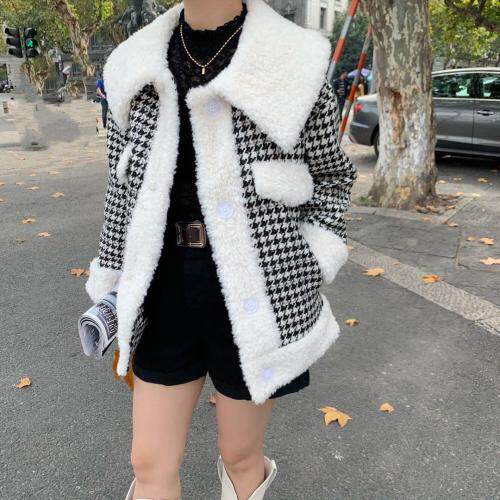 呢料拼接羊羔毛，女装，6·9衣社