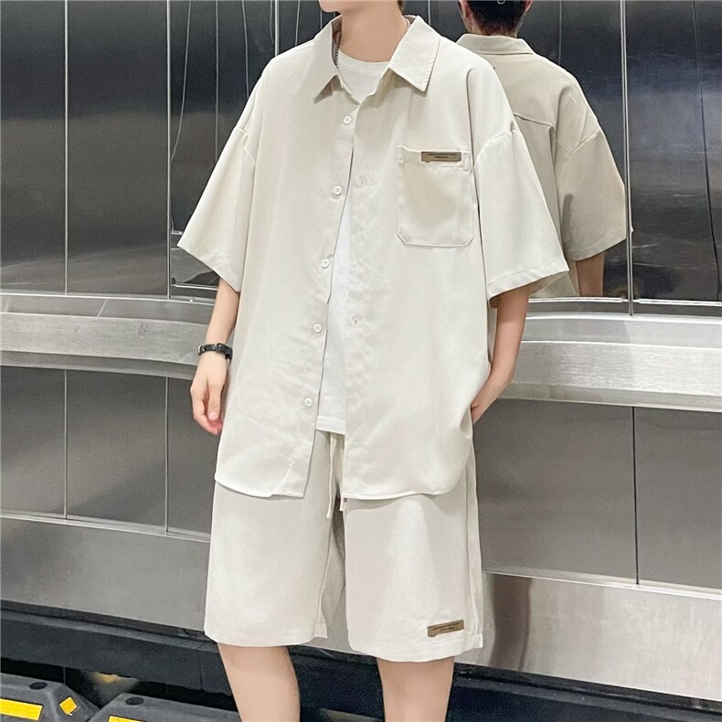 冰丝套装五分袖衬衫五分短裤休闲套装TF63,男装牛仔裤,星座1116A-1（原606A）