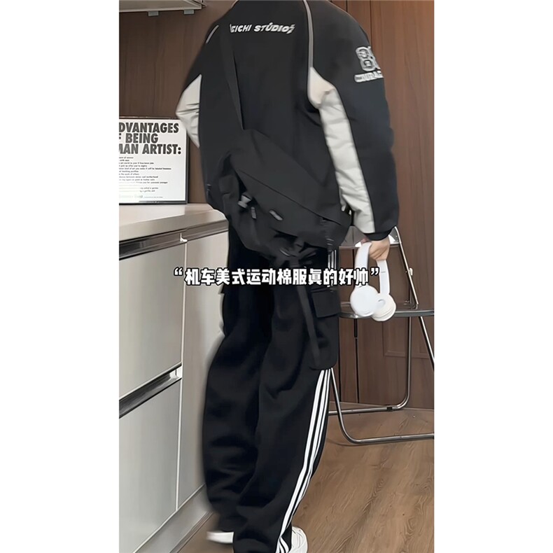 美式立领机车服棉衣男冬季新款潮流痞帅复古撞色加厚休闲棉服外套,男装棉衣,星座226-1