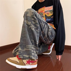 迷彩工装裤男潮牌高街vibe韩版牛仔裤子ins宽松直筒长裤MC37-P53，男装牛仔裤，星座1008-1