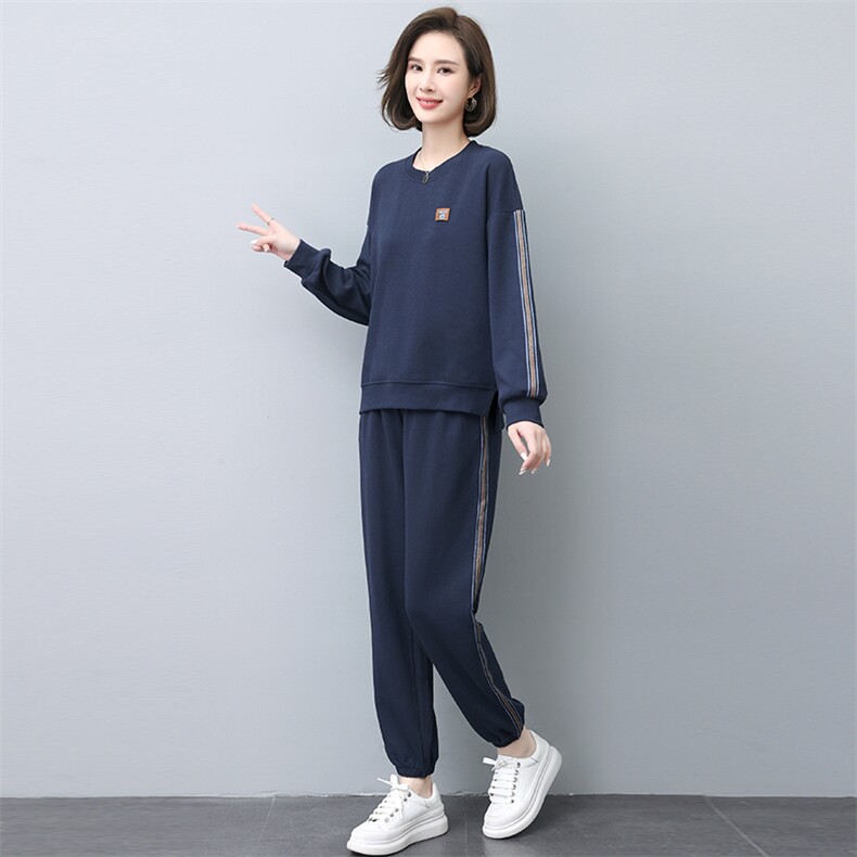 运动卫衣套装女2025春装新款时尚休闲大码中年妈妈宽松洋气两件套，女装套装/套裙，涵誉