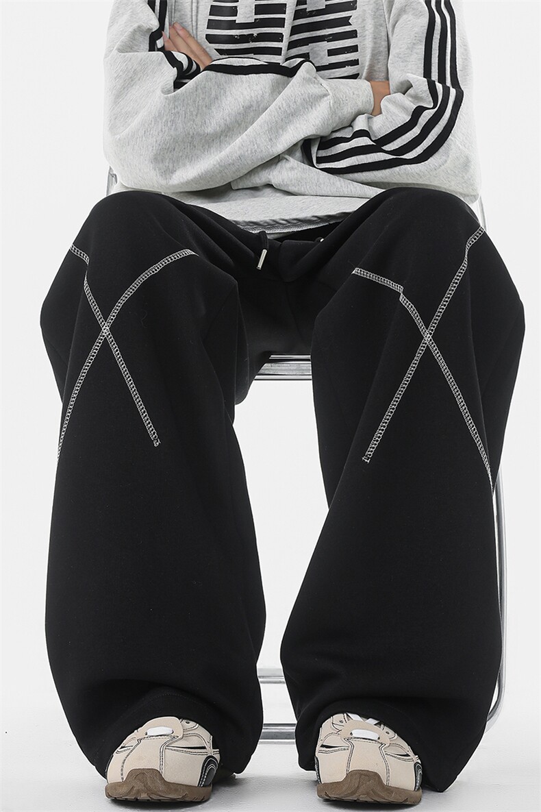 8XL-M直筒卫裤男宽松撞色哈苏线休闲运动裤设计感长裤子K9175P48,男装休闲裤,电商D206-1