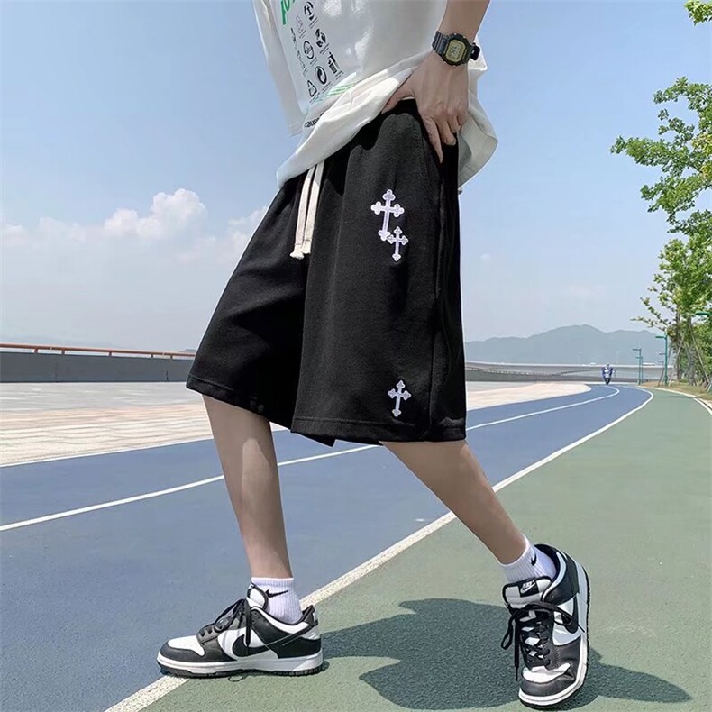 夏季休闲短裤男ins潮牌纯色简约刺绣短裤K245P26图片