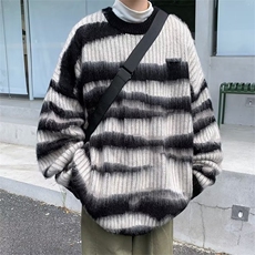 秋款男圆领套头毛衣针织衫条纹鹿毛绒毛休闲外套M9118P45，男装针织衫/毛衣，星座1013-1