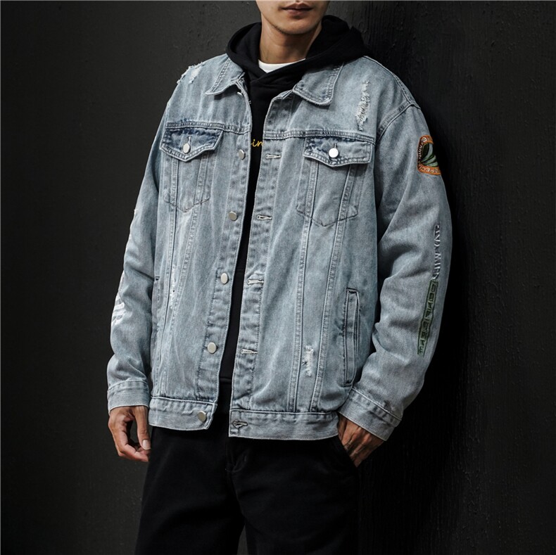 jk822-p80M-5XL黑墙ins牛仔夹克拉链破洞大码男日系CITYBOY,男装夹克,星座103A