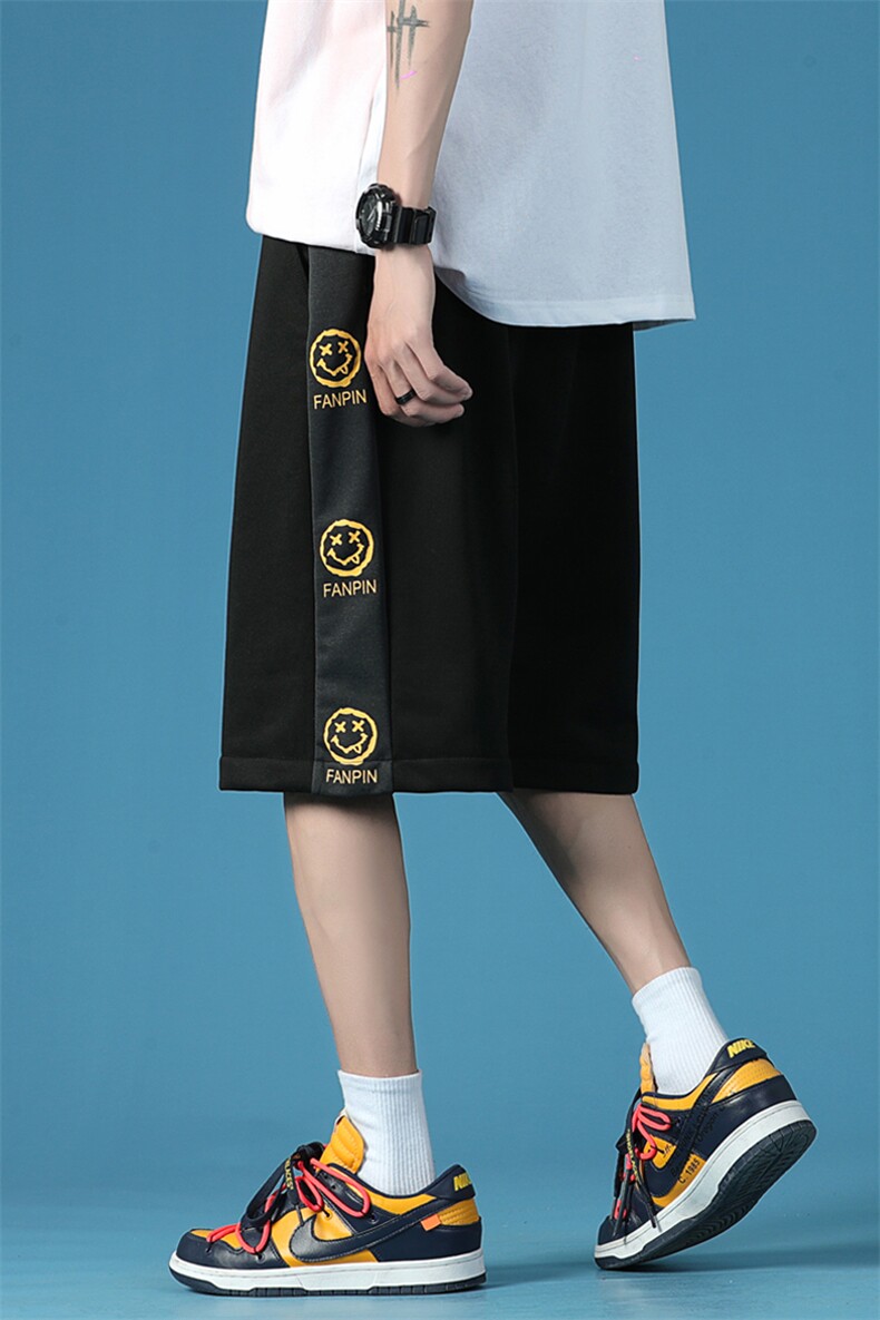 2023夏季新款日系蓝底大码侧边笑脸印花短裤M-5XHK21259-P25,男装休闲裤,电商A022