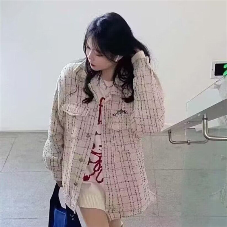 美式复古格子字母刺绣棒球服男女休闲春季学院风夹克外套,男装夹克,星座506A