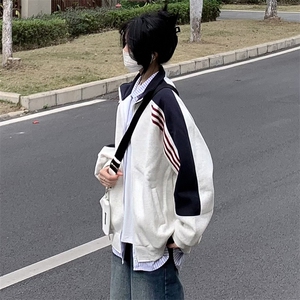 抖音得物高品质 美式高街重磅结构织带拼接撞色立领卫衣外套 CM41图片