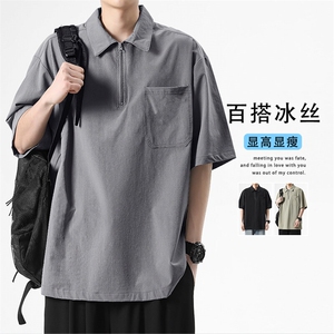 运动宽松夏季冰丝美式翻领短袖亲肤透气上衣 TT320-特批3759图片