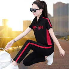 燕颉运动套装女夏季薄款2023年妈妈纯棉休闲跑步服宽松短袖两件套，女装套装/套裙，燕颉服饰