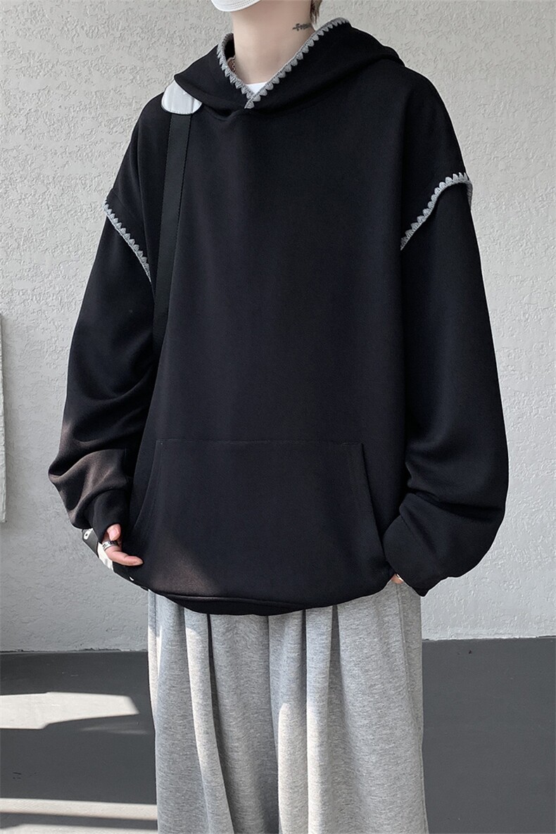 WY10155-特P48控88新款连帽贝壳绣花麦穗提花大码男宽松情侣卫衣,男装卫衣,电商A059