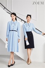 2022春Q221L2731撞色绣花领连衣裙，女装连衣裙，佐慕