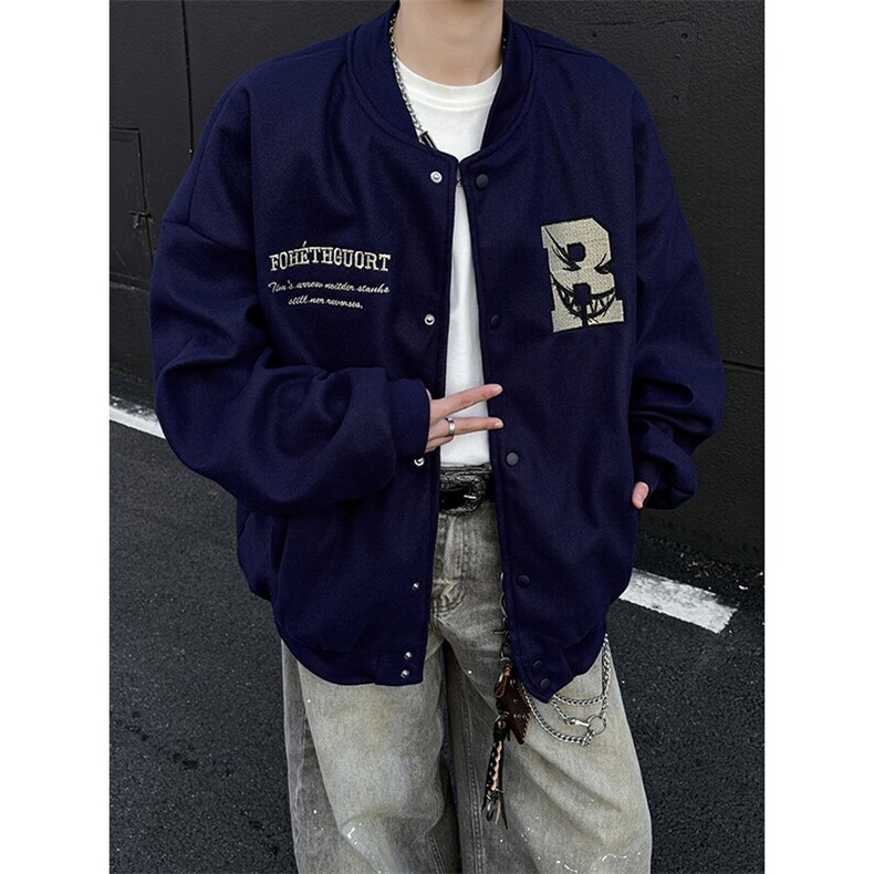春秋季新款字母印花棒球服外套男士复古宽松休闲百搭夹克上衣,男装夹克,星座410-7