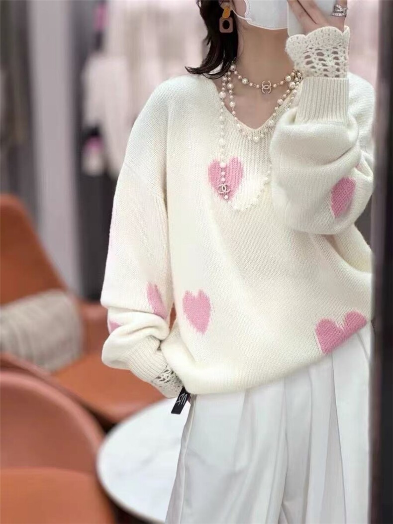 爱心提花针织套头开衫女休闲百搭，女装针织衫/毛衣，百纯羊绒