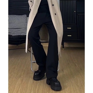 美式cleanfit微喇叭西装裤男高腰深档弯刀裤子高级感垂感黑色西裤图片