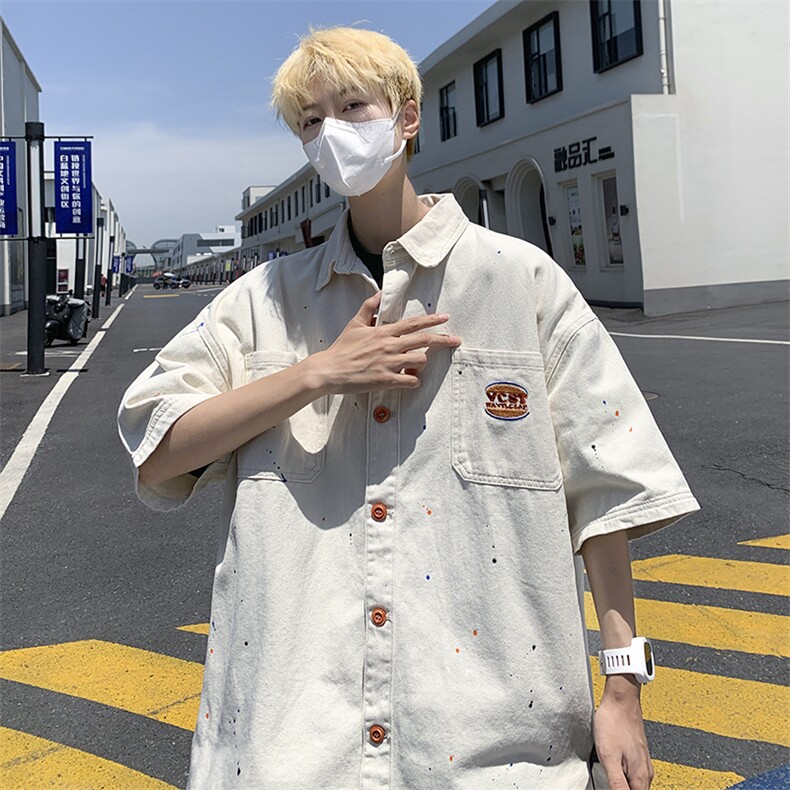 夏季新款牛仔短袖衬衫男外套日系薄款宽松休闲上衣,男装衬衫,星座410-7