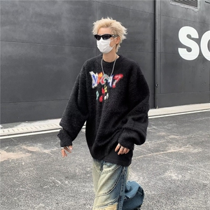 复古着设计小众慵懒风绿色条纹高级感显瘦休闲毛衣男女潮春图片