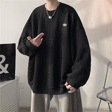 华夫格圆领卫衣男秋季潮流宽松大码慵懒风设计感情侣百搭休闲外套，男装卫衣，星座506A