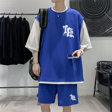 华夫格套装潮流休闲短袖短裤两件套FTZ3040-P55控78，男装牛仔裤，电商B370