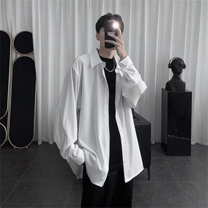 慵懒风白衬衫男长袖秋季新款小心机上衣设计感潮流宽松垂坠感衬衣图片
