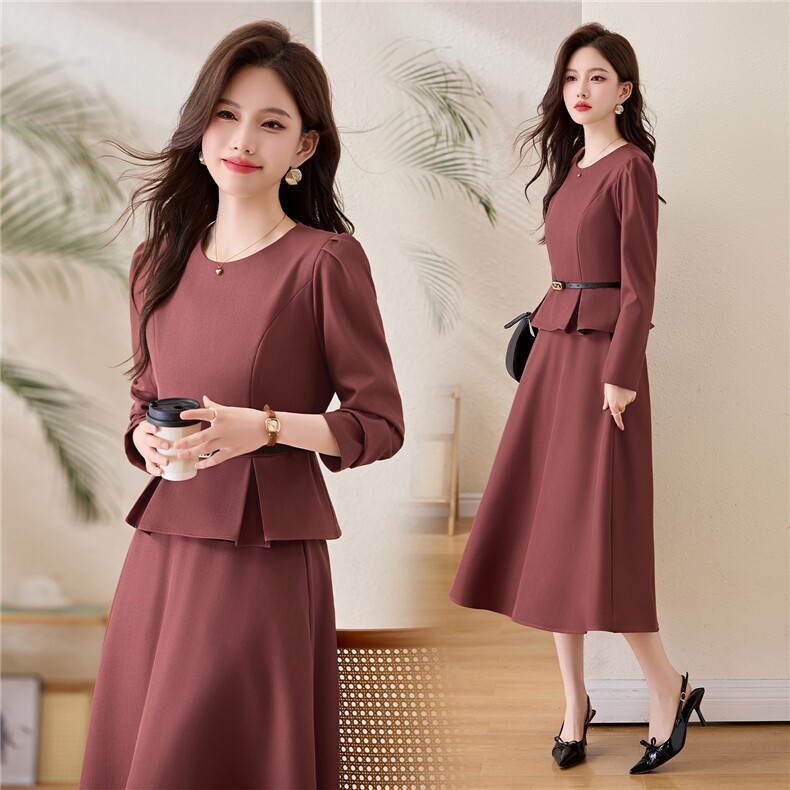 2026年春季新款女装时尚气质上衣大摆半裙两件套套裙配腰带，女装套装/套裙，关键词