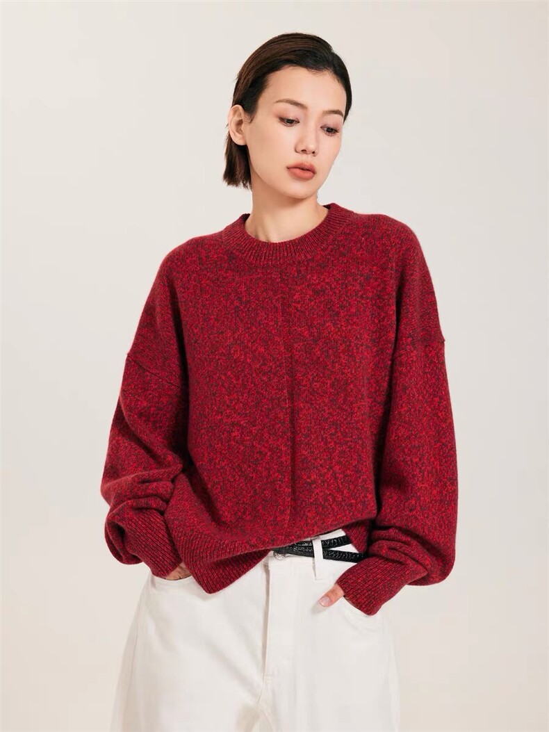 高级感~宽松加厚拉绒100纯山羊绒衫花纱圆领毛衣2025秋冬女针织衫，女装针织衫/毛衣，若菲羊绒