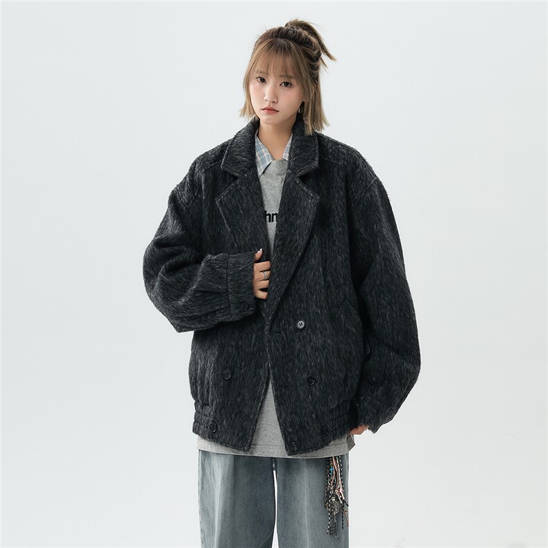 现货翻领简约CIEANFIT复古潮流上衣宽松中性港风外套N60-P118，女装短外套，电商A170