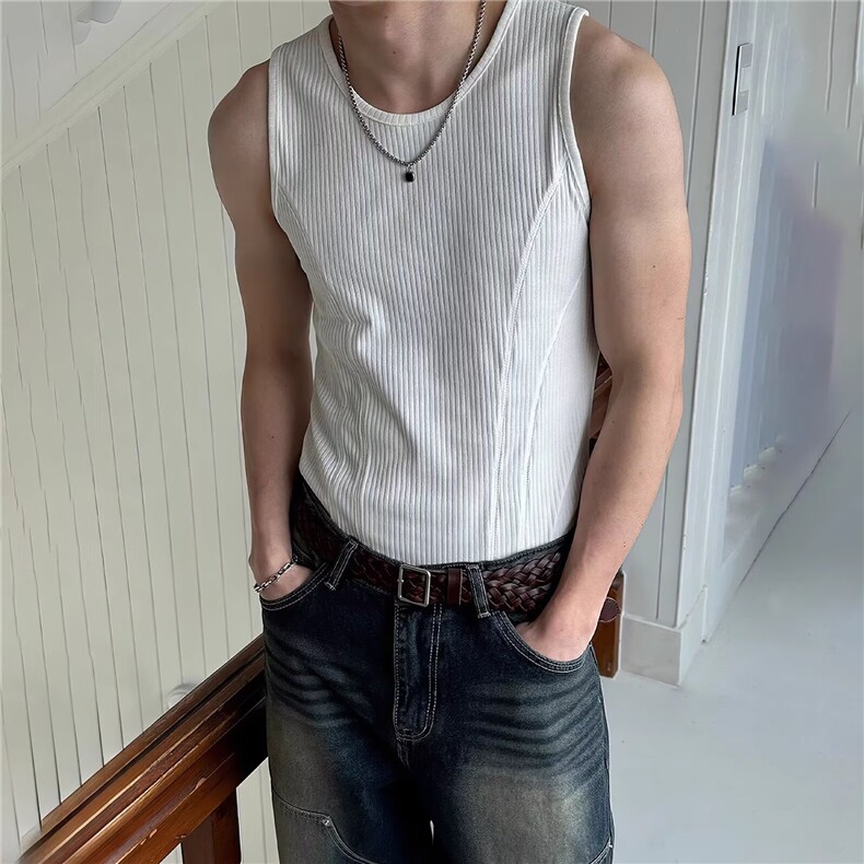 韩系修身背心男夏季圆领条纹无袖休闲运动背心YA16-P29,男装背心/马甲,星座208-5