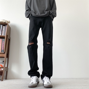现货纯黑色破洞弹力加大码直筒牛仔裤 310A-2 BK302 P50 控78图片