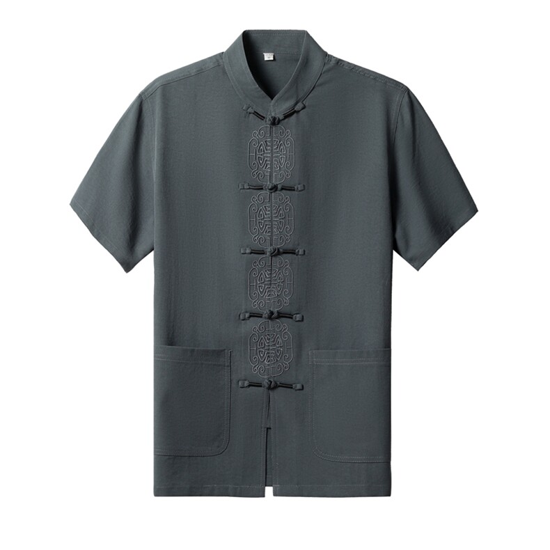 风夏季新款中老年男士短袖唐装太极服中式刺绣立领休闲套装,男装中老年男装,钱塘723