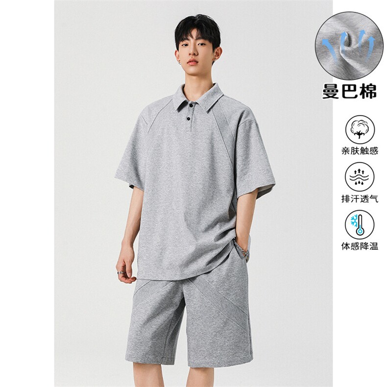 特批P60无差价夏季曼巴棉POLO亨利领短袖短裤套装T5370+DK5880,男装牛仔裤,电商A001-1