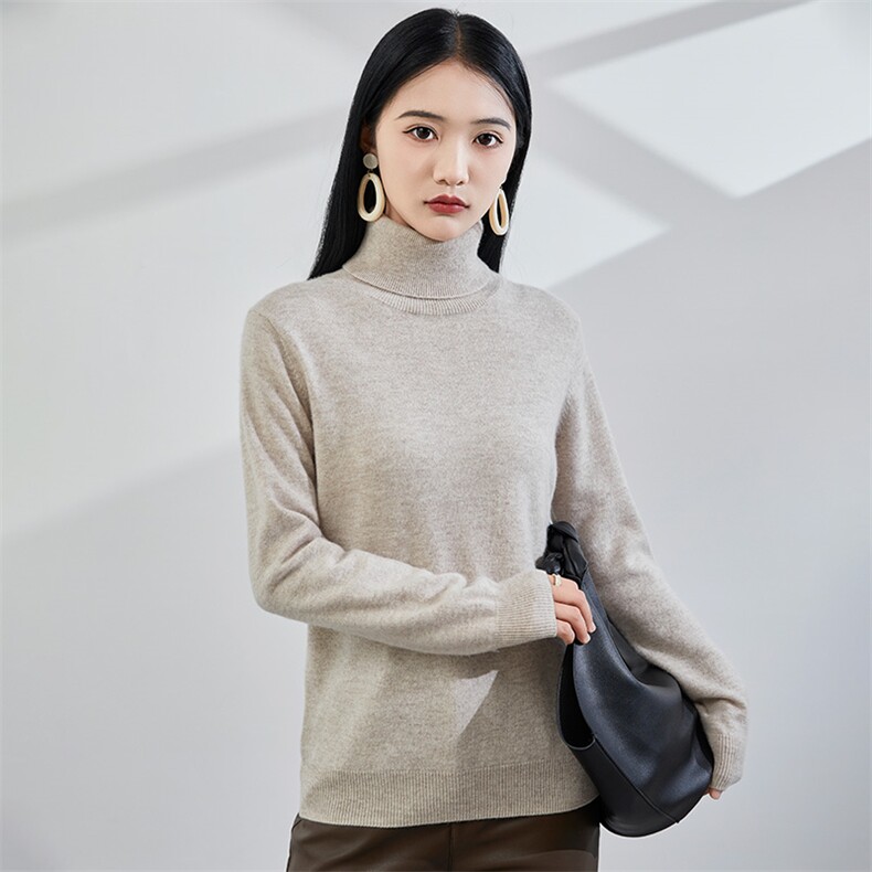 2024秋冬新款35%山羊绒女士净面高翻领羊绒衫,女装羊绒衫,润辉羊绒
