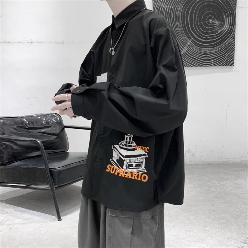 2021春新款个性学院风时尚长袖印花衬衫C035-P45,男装衬衫,电商A177