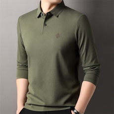 F83066莫代尔含羊毛拉链门襟翻领长袖POLO磨毛保暖刺绣LOGO，男装Polo衫，钱塘207-1