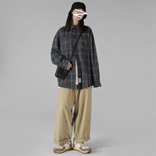 2021秋季新中性风蒙马特港风休闲大码男日系格子衬衫C508-P40，男装衬衫，电商A001