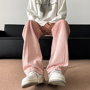 美式vibe'百搭款渐变色牛仔裤宽松休闲直筒长裤K619TP45控75图片