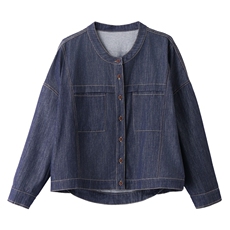 2025年秋装新款圆领牛仔开衫衬衣短外套，女装牛仔外套，简韵佳