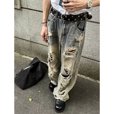 DY9197-P55美式裤子男水洗直筒牛仔裤破洞潮牌ins高街男-网图现货，男装牛仔裤，星座603-2