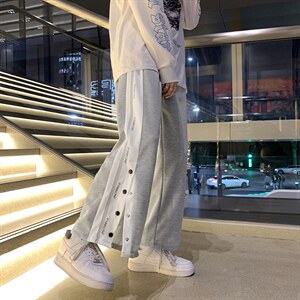 排扣裤子男篮球运动裤高街ins阔腿裤韩版潮流宽松休闲裤k4030-p35，女装休闲裤，星座1008-2